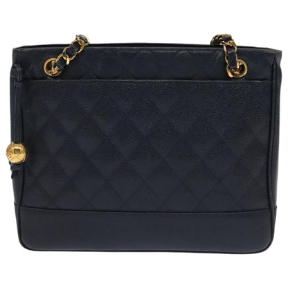 CHANEL Matelasse Chain Shoulder Bag Caviar Skin Navy Gold CC ep6286