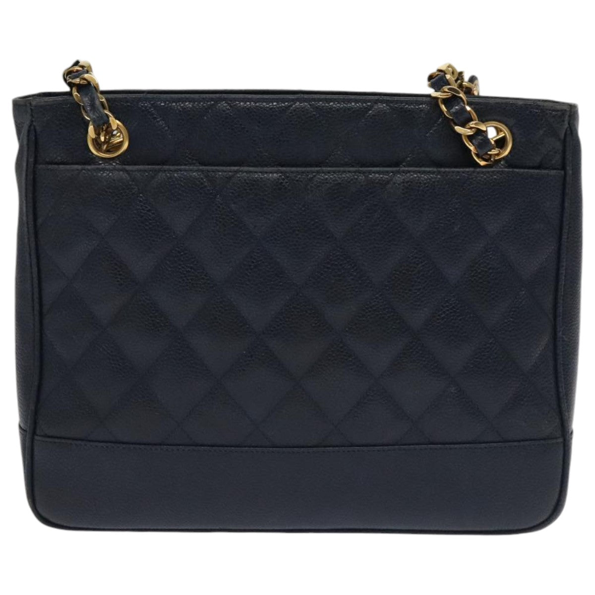 CHANEL Matelasse Chain Shoulder Bag Caviar Skin Navy Gold CC ep6286