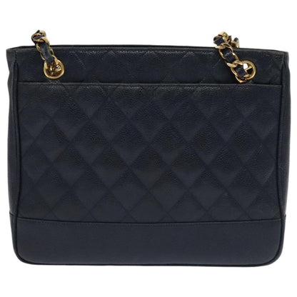 CHANEL Matelasse Chain Shoulder Bag Caviar Skin Navy Gold CC ep6286
