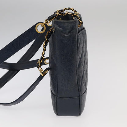 CHANEL Matelasse Chain Shoulder Bag Caviar Skin Navy Gold CC ep6286