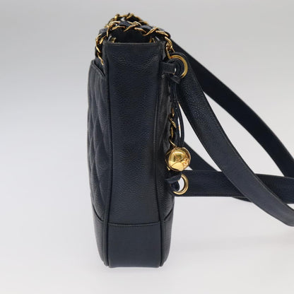CHANEL Matelasse Chain Shoulder Bag Caviar Skin Navy Gold CC ep6286