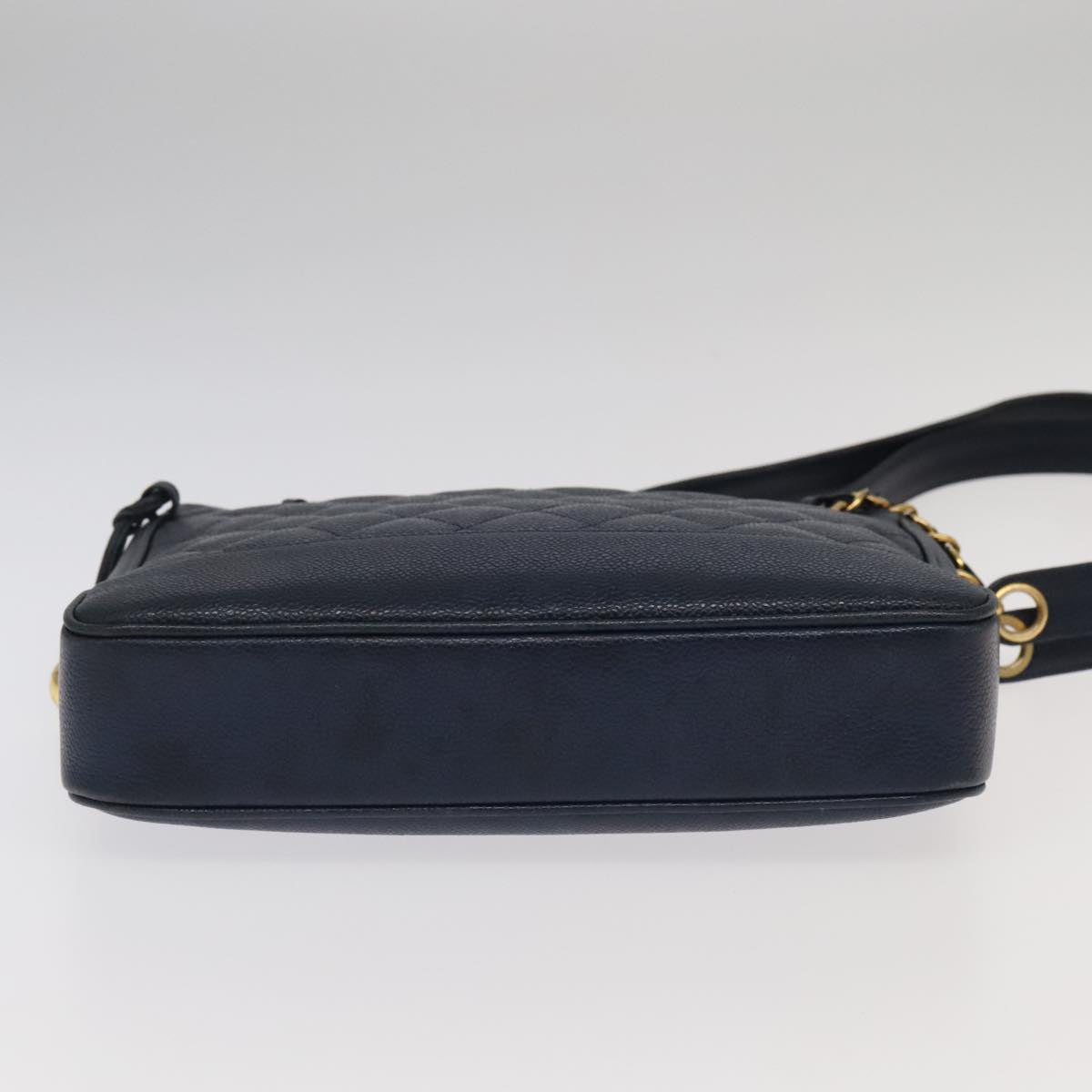 CHANEL Matelasse Chain Shoulder Bag Caviar Skin Navy Gold CC ep6286
