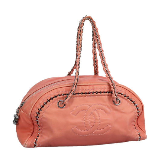 CHANEL COCO Mark Chain Hand Bag Leather Pink Silver CC ep6290
