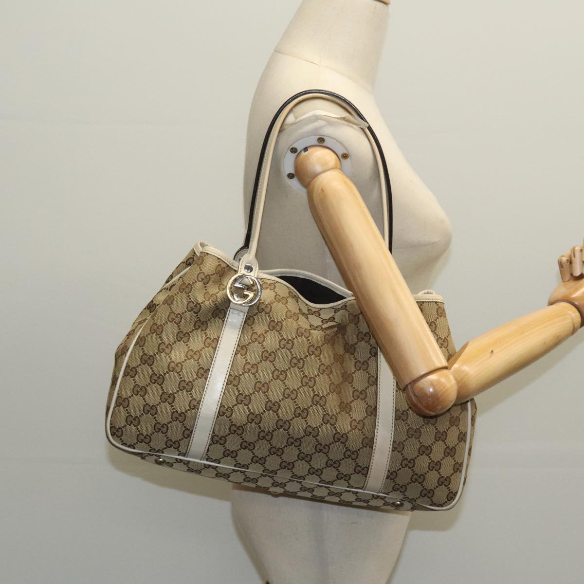 GUCCI GG Canvas GG Twins Tote Bag Beige Gold 232957  ep6314