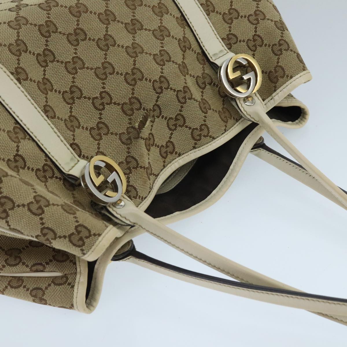 GUCCI GG Canvas GG Twins Tote Bag Beige Gold 232957  ep6314