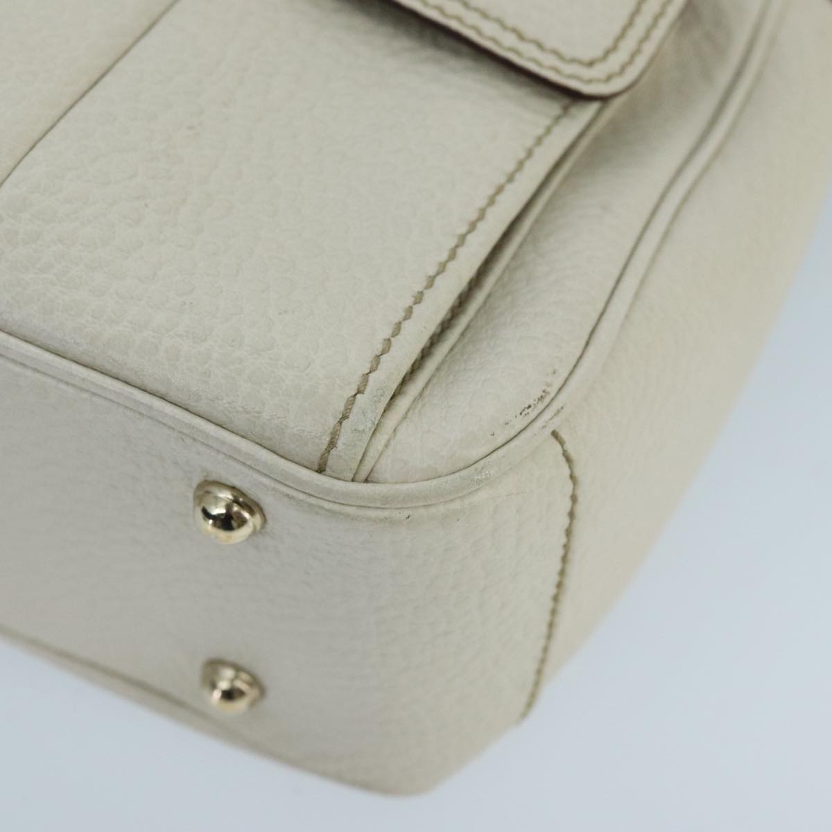 GUCCI Bamboo Hand Bag Leather White Gold 137381  ep6322