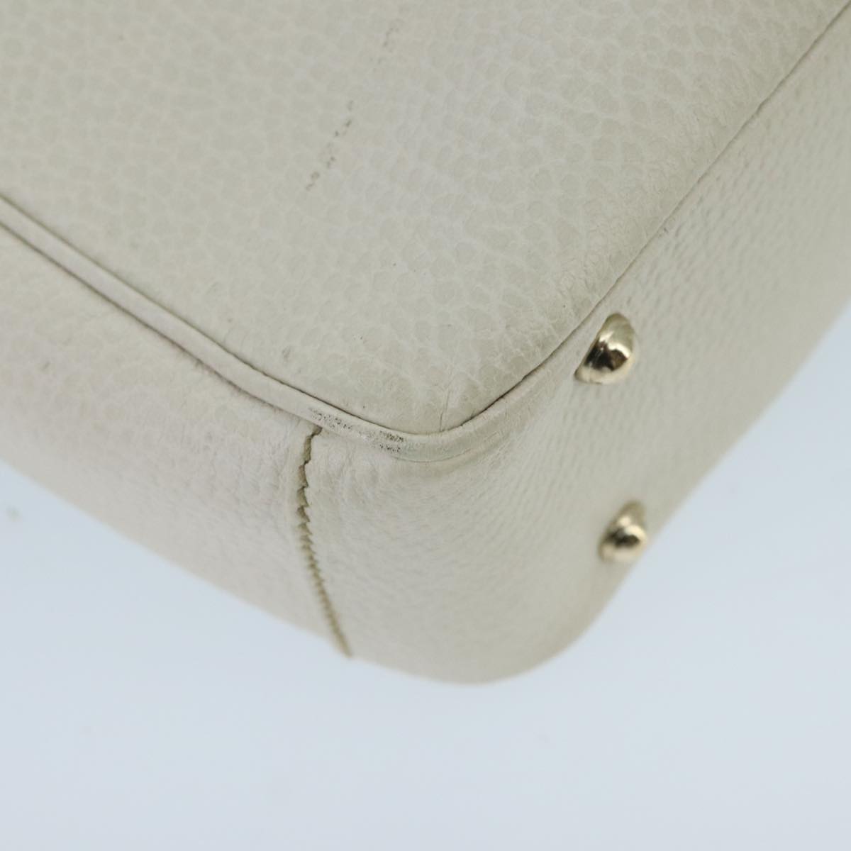 GUCCI Bamboo Hand Bag Leather White Gold 137381  ep6322