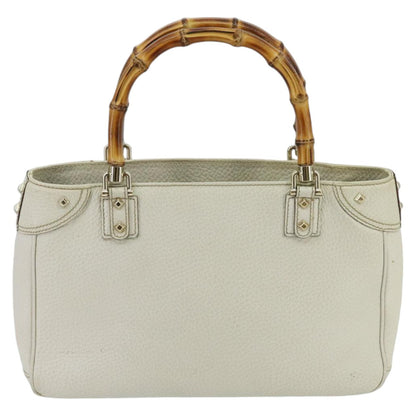 GUCCI Bamboo Hand Bag Leather White Gold 137381  ep6322