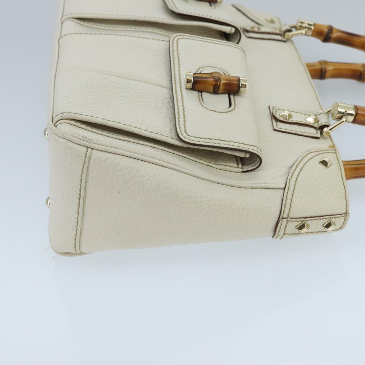 GUCCI Bamboo Hand Bag Leather White Gold 137381  ep6322