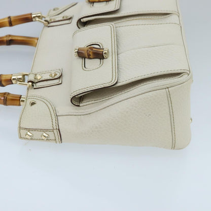 GUCCI Bamboo Hand Bag Leather White Gold 137381  ep6322