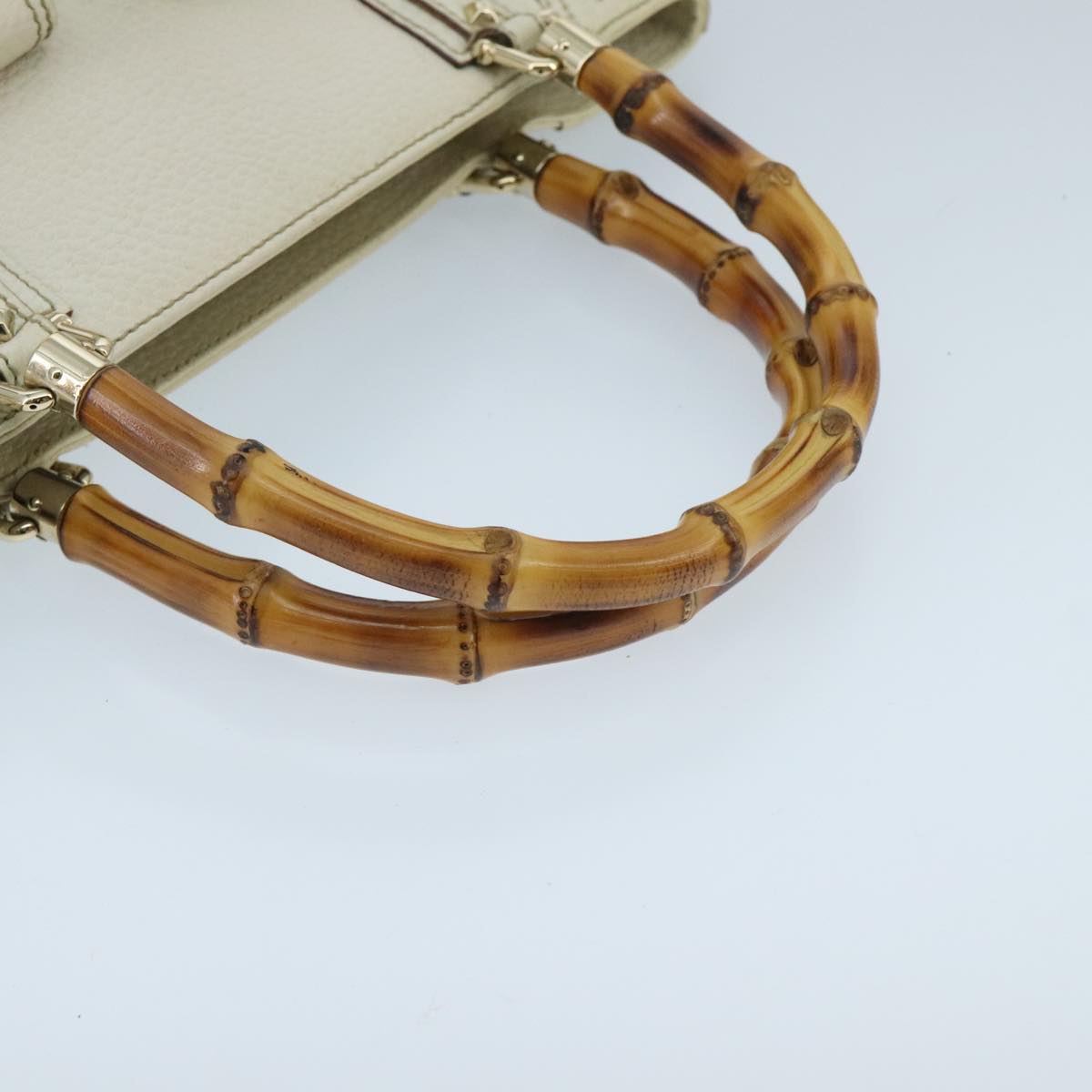 GUCCI Bamboo Hand Bag Leather White Gold 137381  ep6322
