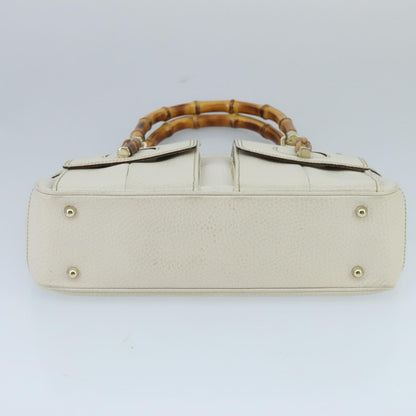 GUCCI Bamboo Hand Bag Leather White Gold 137381  ep6322