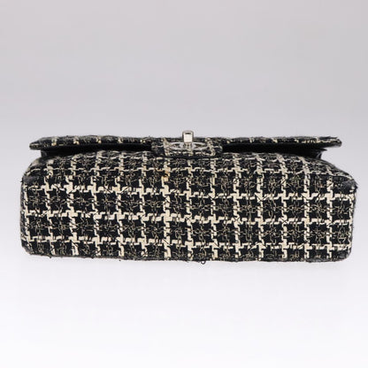 CHANEL Matelasse 25 Double Flap Chain Hand Bag Tweed Black White CC ep7107