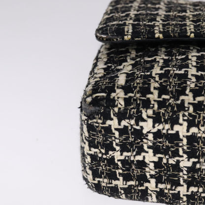 CHANEL Matelasse 25 Double Flap Chain Hand Bag Tweed Black White CC ep7107