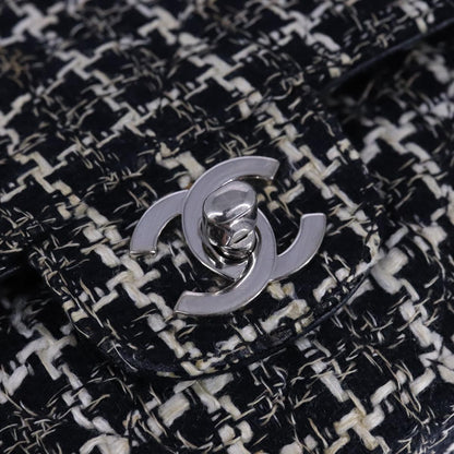 CHANEL Matelasse 25 Double Flap Chain Hand Bag Tweed Black White CC ep7107
