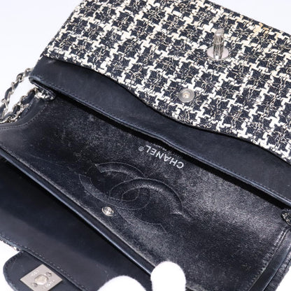 CHANEL Matelasse 25 Double Flap Chain Hand Bag Tweed Black White CC ep7107