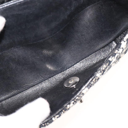 CHANEL Matelasse 25 Double Flap Chain Hand Bag Tweed Black White CC ep7107