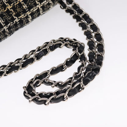 CHANEL Matelasse 25 Double Flap Chain Hand Bag Tweed Black White CC ep7107