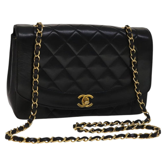 CHANEL Matelasse Chain Diana Shoulder Bag Lamb Skin Black Gold CC ep7163A