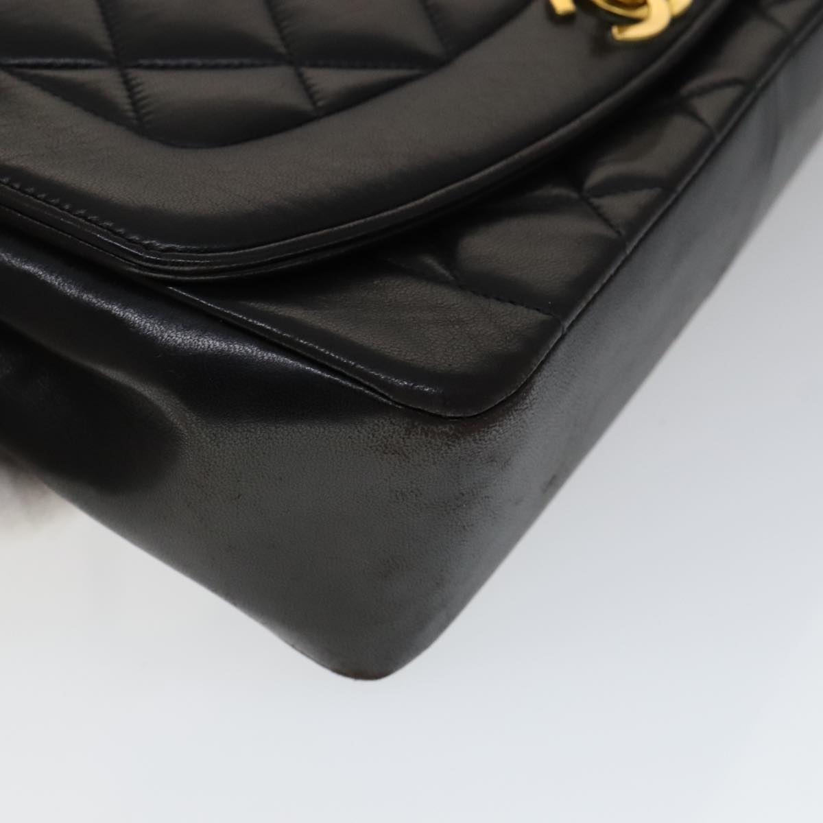 CHANEL Matelasse Chain Diana Shoulder Bag Lamb Skin Black Gold CC ep7163A