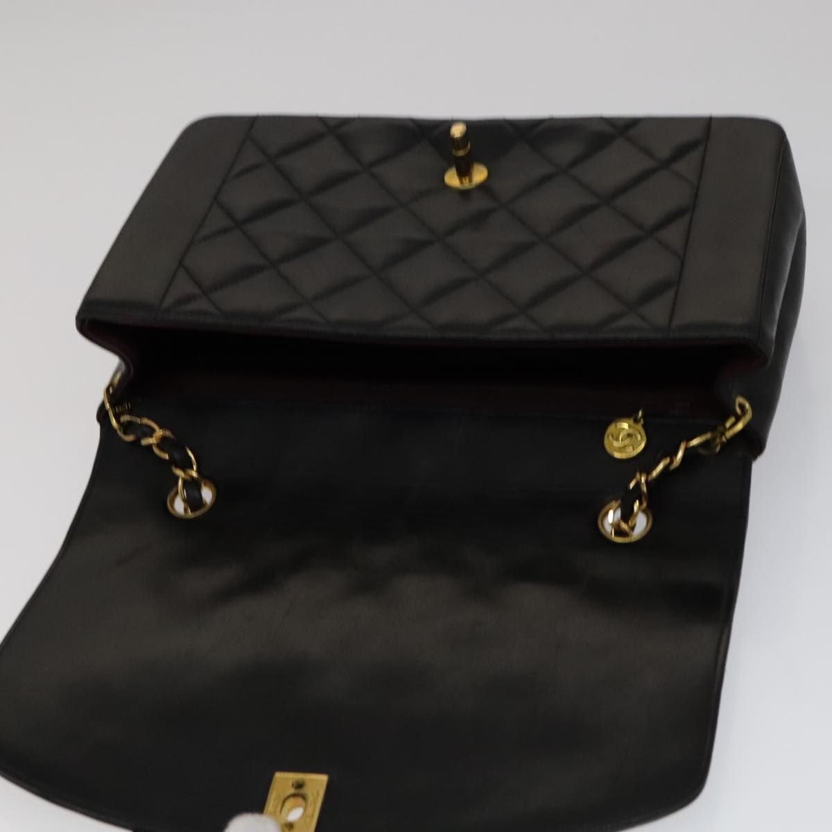 CHANEL Matelasse Chain Diana Shoulder Bag Lamb Skin Black Gold CC ep7163A