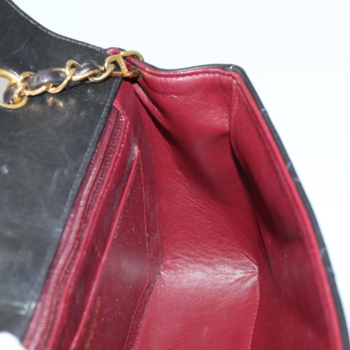 CHANEL Matelasse Chain Diana Shoulder Bag Lamb Skin Black Gold CC ep7163A