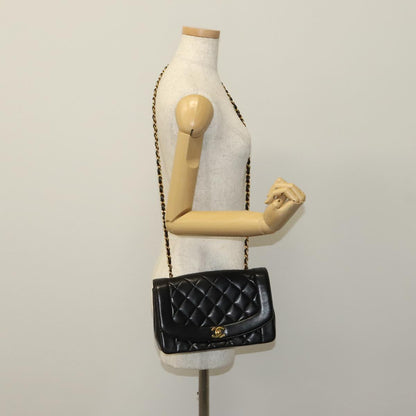 CHANEL Matelasse Chain Diana Shoulder Bag Lamb Skin Black Gold CC ep7163A