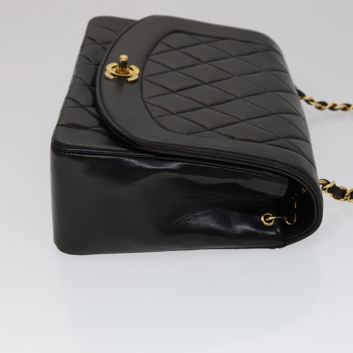 CHANEL Matelasse Chain Diana Shoulder Bag Lamb Skin Black Gold CC ep7163A