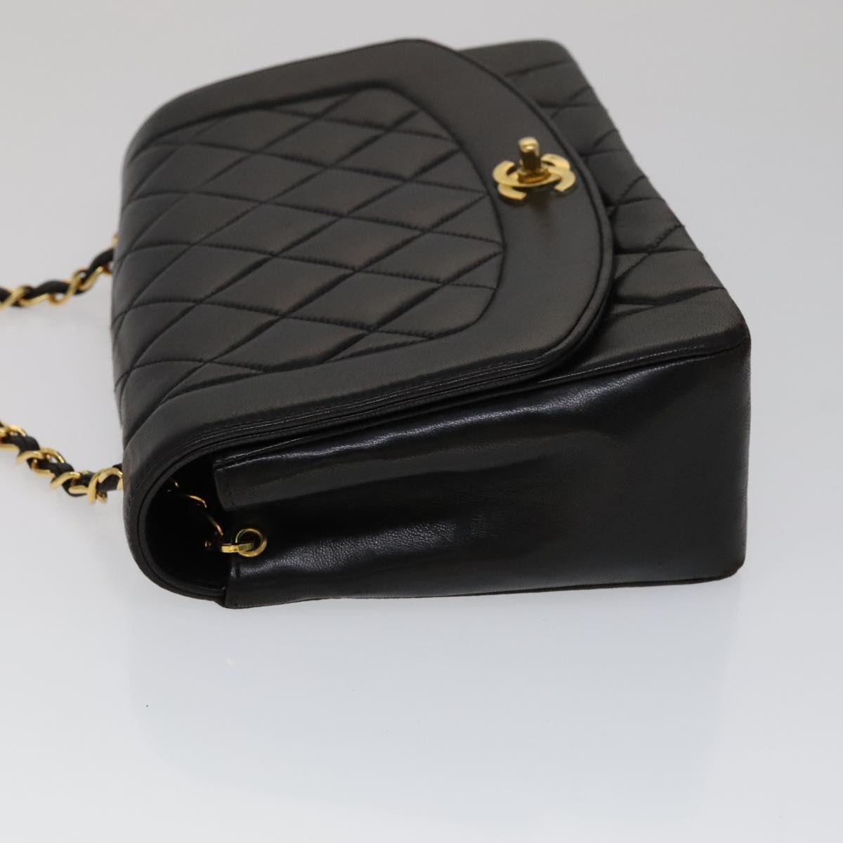 CHANEL Matelasse Chain Diana Shoulder Bag Lamb Skin Black Gold CC ep7163A