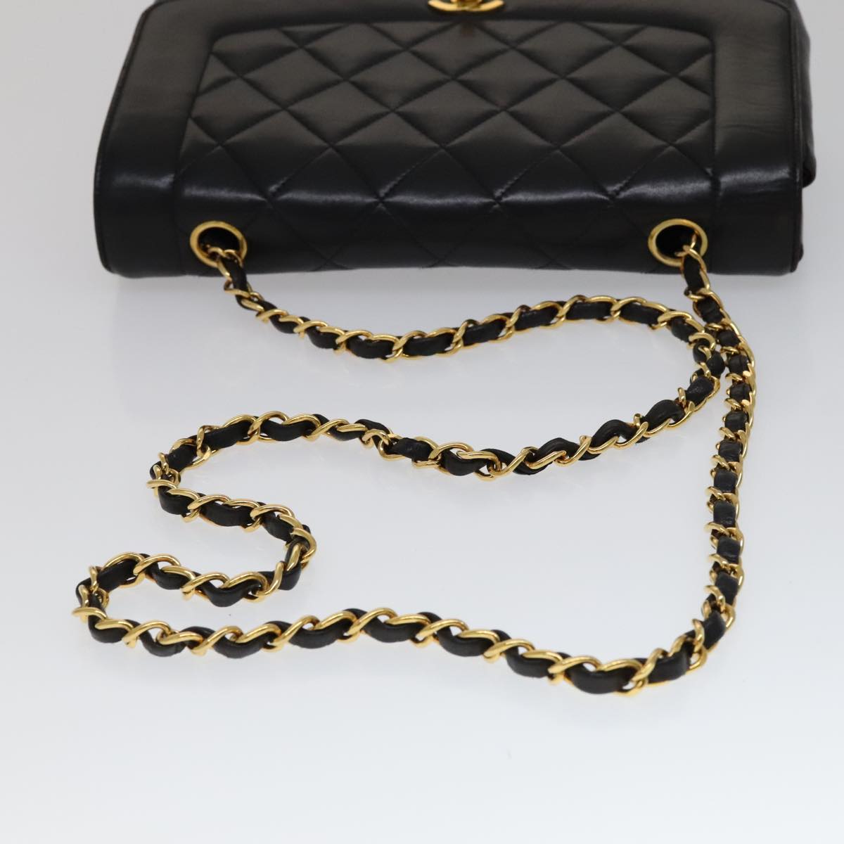 CHANEL Matelasse Chain Diana Shoulder Bag Lamb Skin Black Gold CC ep7163A