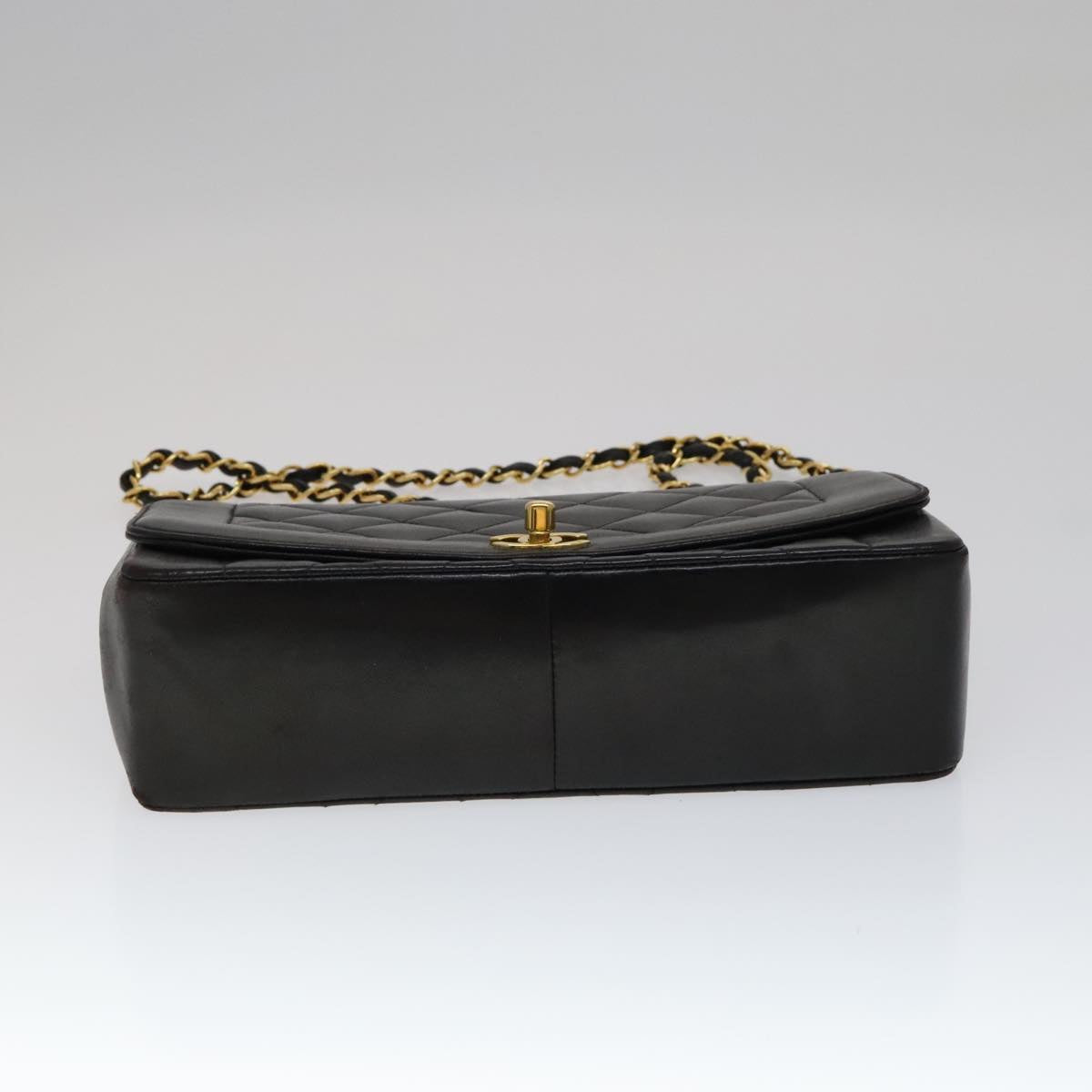 CHANEL Matelasse Chain Diana Shoulder Bag Lamb Skin Black Gold CC ep7163A