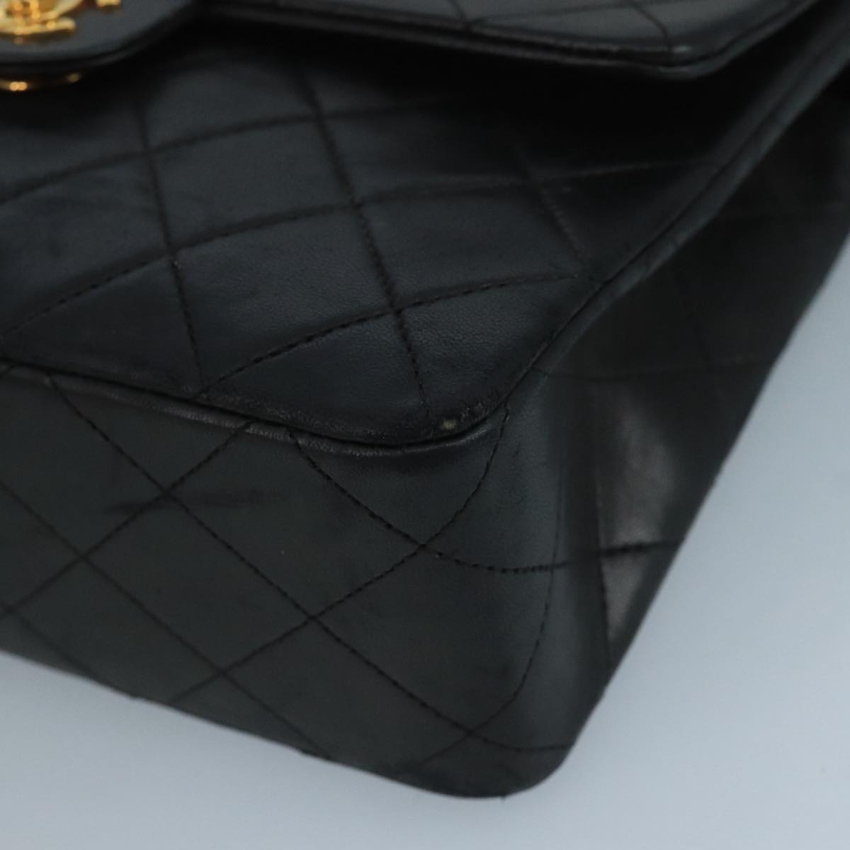 CHANEL Mini Matelasse Chain Shoulder Bag Lamb Skin Black Gold CC ep7176