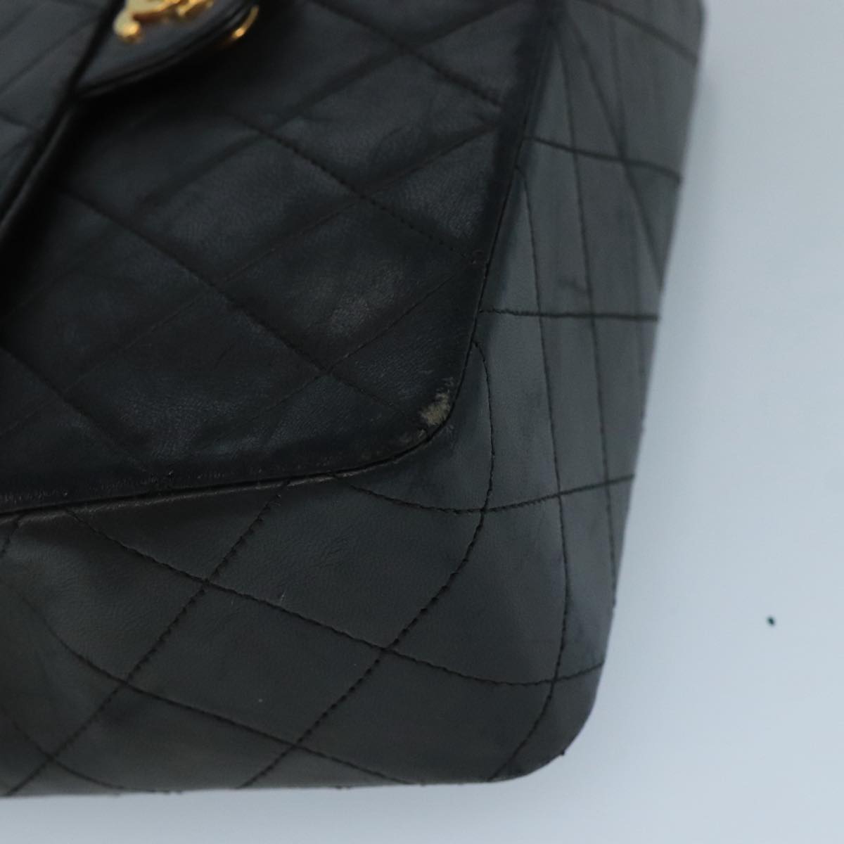 CHANEL Mini Matelasse Chain Shoulder Bag Lamb Skin Black Gold CC ep7176