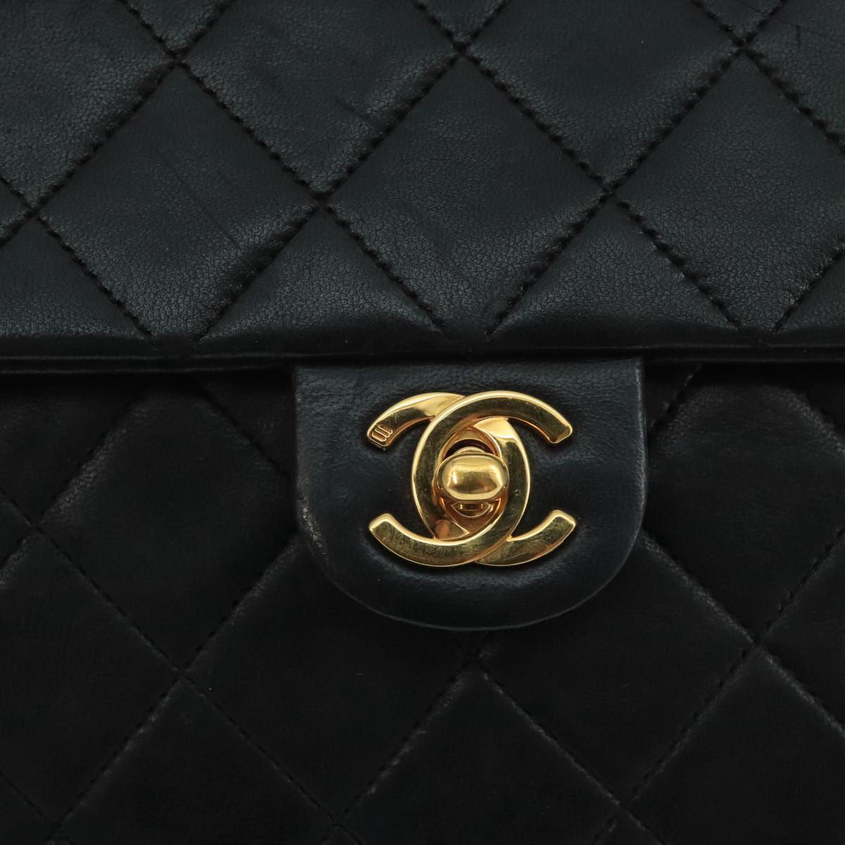 CHANEL Mini Matelasse Chain Shoulder Bag Lamb Skin Black Gold CC ep7176