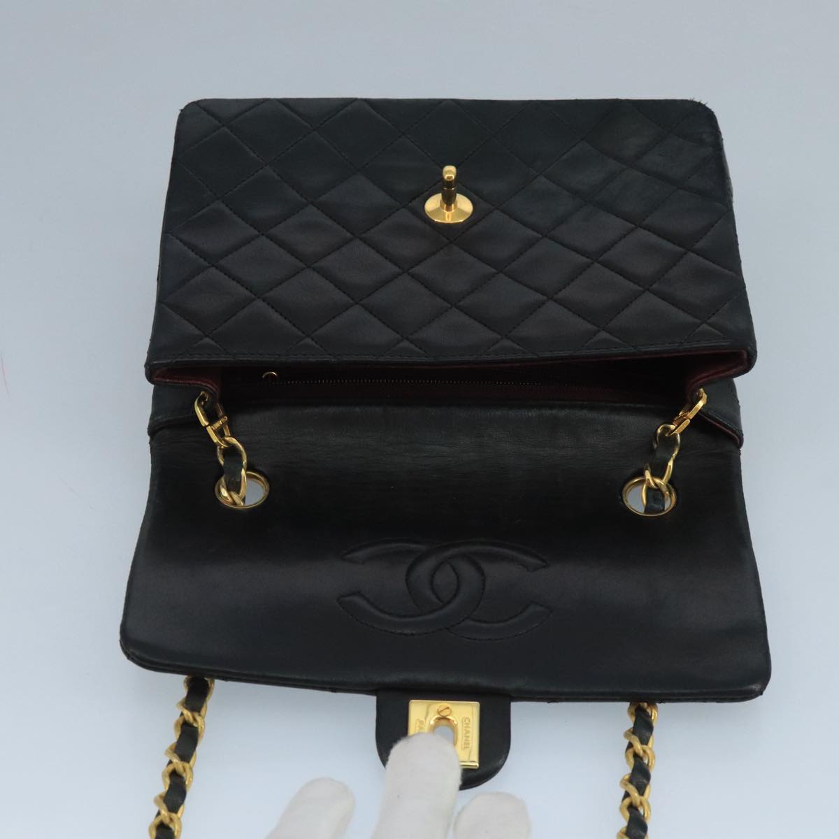 CHANEL Mini Matelasse Chain Shoulder Bag Lamb Skin Black Gold CC ep7176