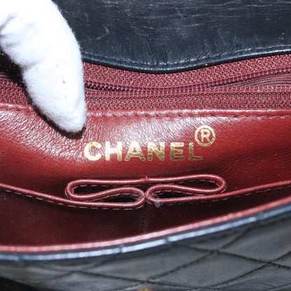 CHANEL Mini Matelasse Chain Shoulder Bag Lamb Skin Black Gold CC ep7176