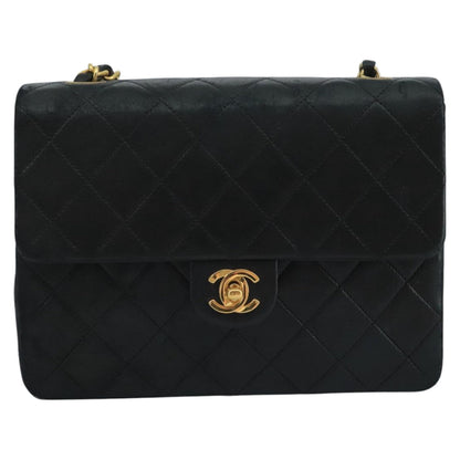 CHANEL Mini Matelasse Chain Shoulder Bag Lamb Skin Black Gold CC ep7176