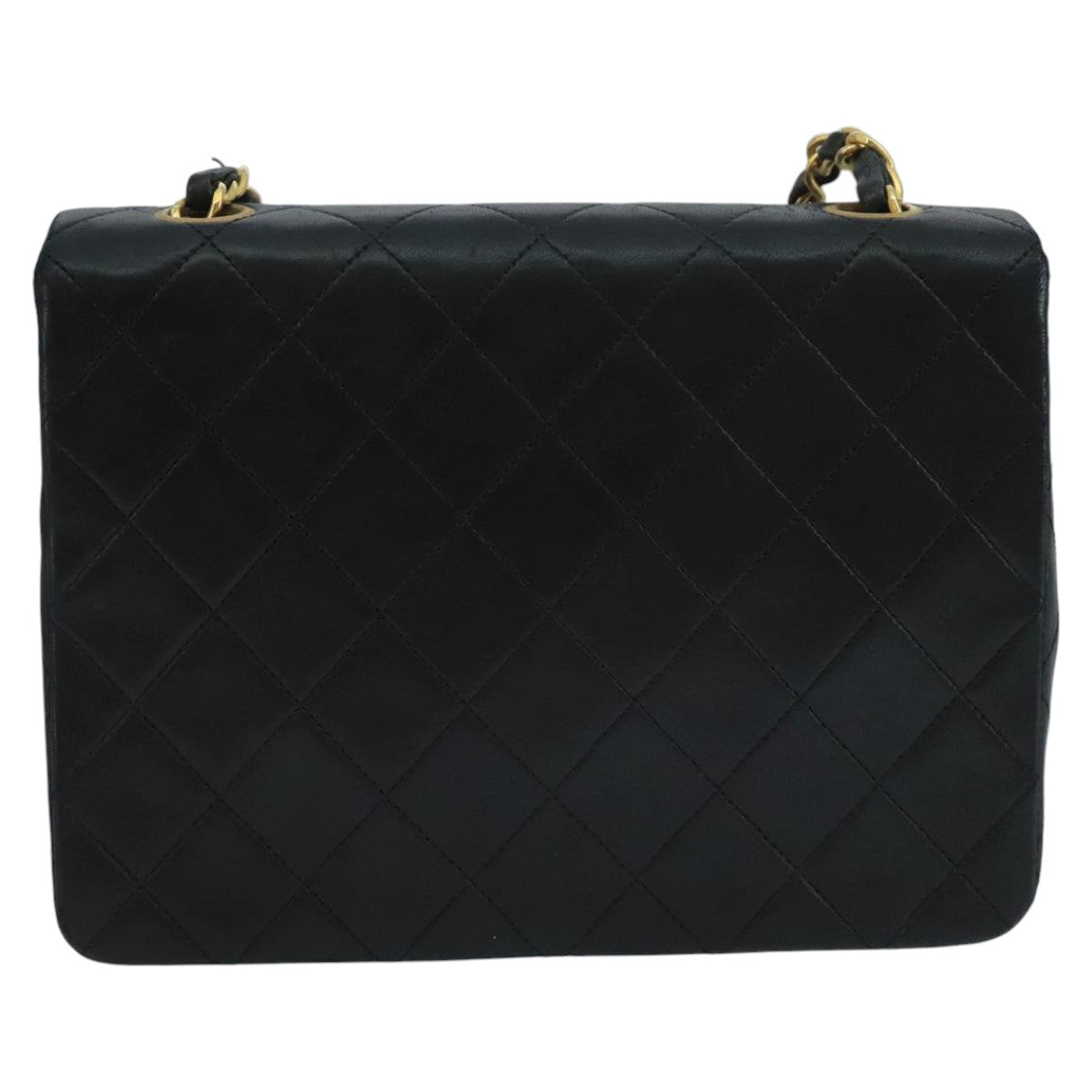 CHANEL Mini Matelasse Chain Shoulder Bag Lamb Skin Black Gold CC ep7176
