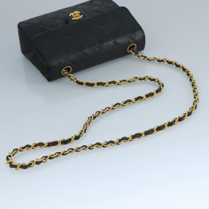 CHANEL Mini Matelasse Chain Shoulder Bag Lamb Skin Black Gold CC ep7176