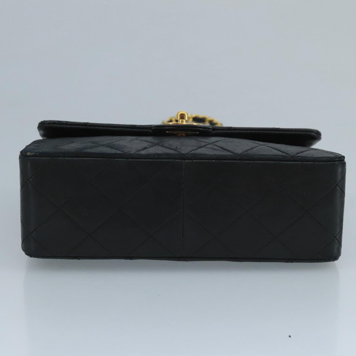CHANEL Mini Matelasse Chain Shoulder Bag Lamb Skin Black Gold CC ep7176