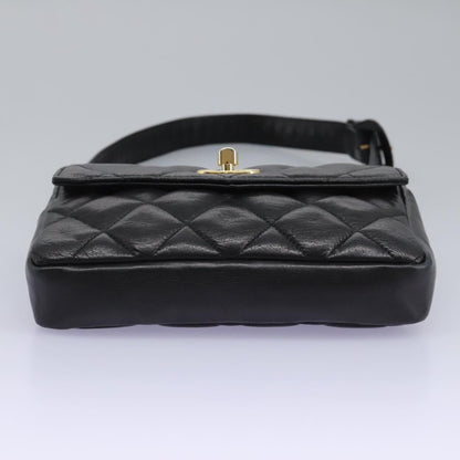 CHANEL Matelasse Chain Waist bag Lamb Skin Black Gold CC ep7397
