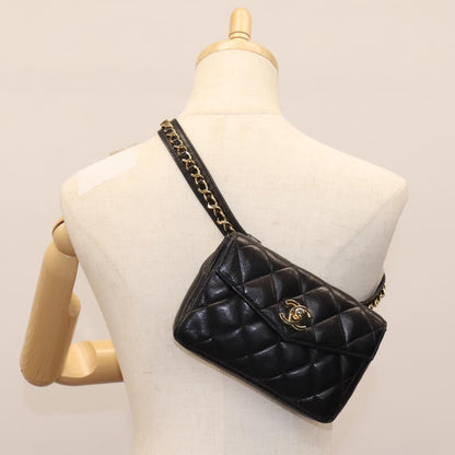 CHANEL Matelasse Chain Waist bag Lamb Skin Black Gold CC ep7397