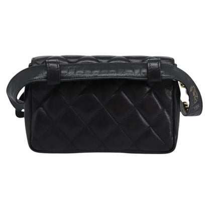 CHANEL Matelasse Chain Waist bag Lamb Skin Black Gold CC ep7397