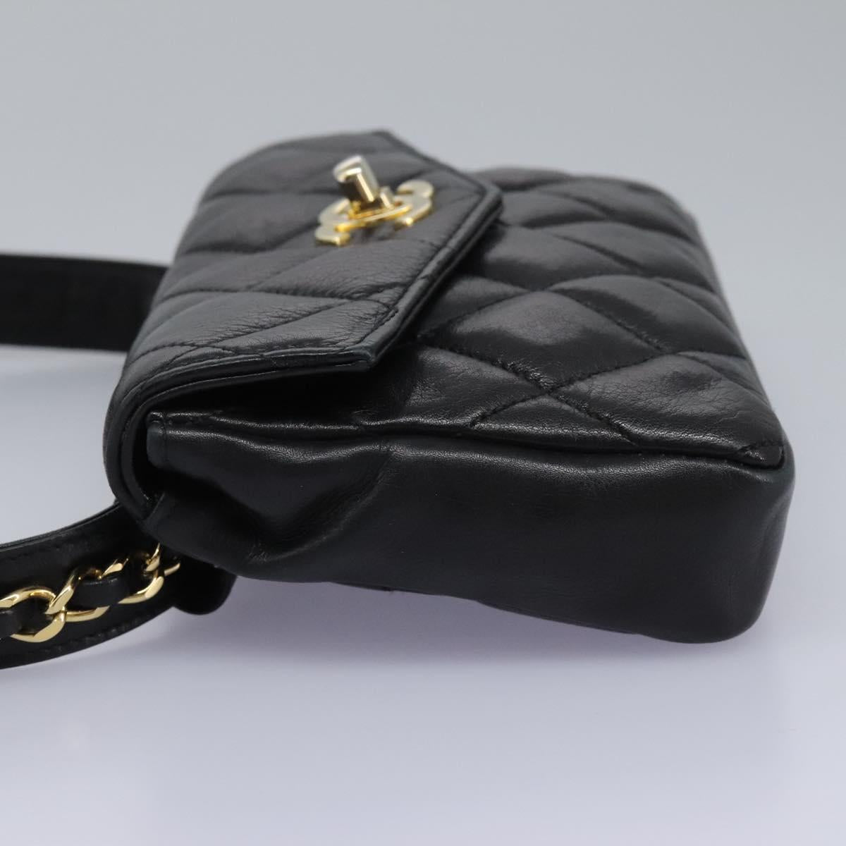 CHANEL Matelasse Chain Waist bag Lamb Skin Black Gold CC ep7397