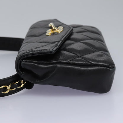 CHANEL Matelasse Chain Waist bag Lamb Skin Black Gold CC ep7397