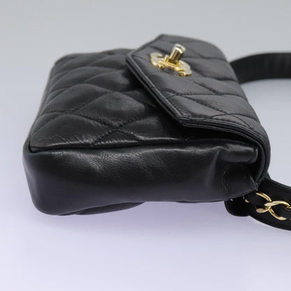 CHANEL Matelasse Chain Waist bag Lamb Skin Black Gold CC ep7397