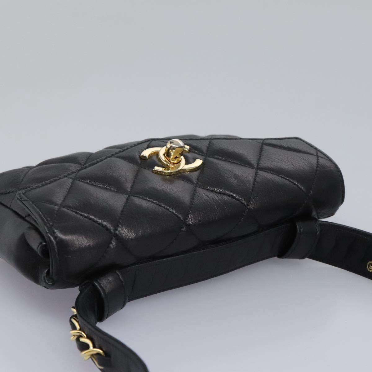 CHANEL Matelasse Chain Waist bag Lamb Skin Black Gold CC ep7397
