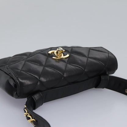 CHANEL Matelasse Chain Waist bag Lamb Skin Black Gold CC ep7397