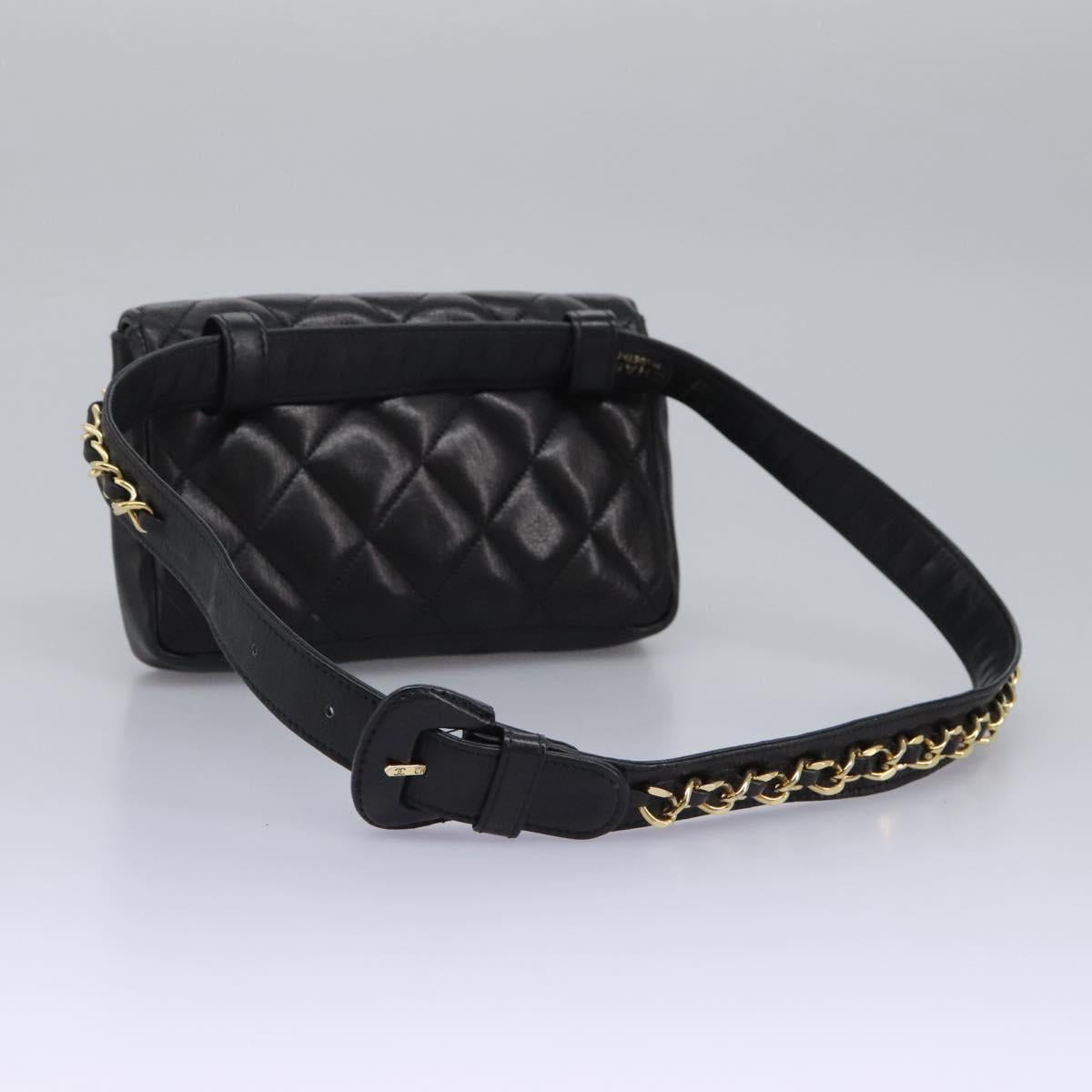 CHANEL Matelasse Chain Waist bag Lamb Skin Black Gold CC ep7397