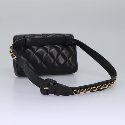 CHANEL Matelasse Chain Waist bag Lamb Skin Black Gold CC ep7397